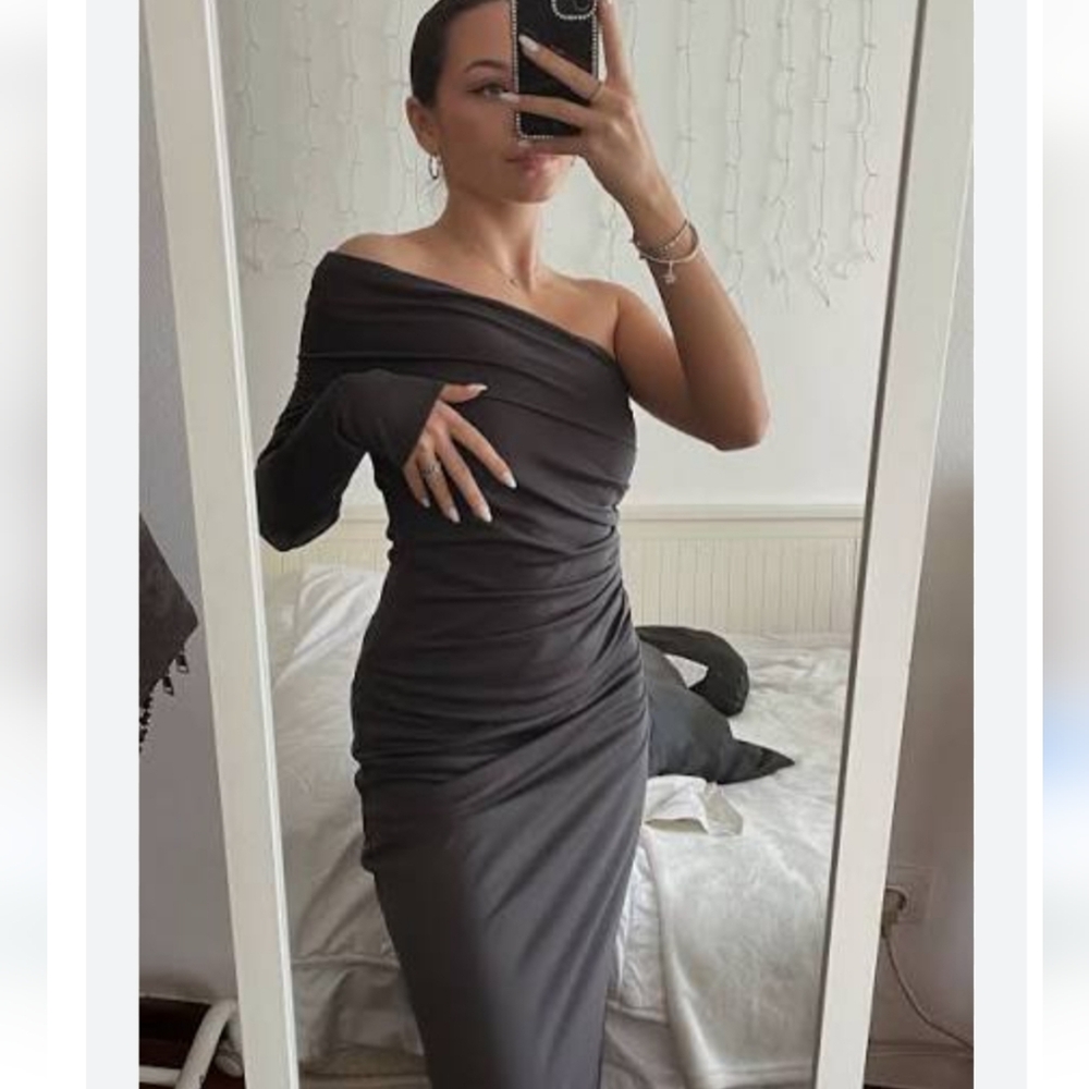 ZARA ASYMMETRICAL DRESS GRAY SIZE S - Picture 6 of 13